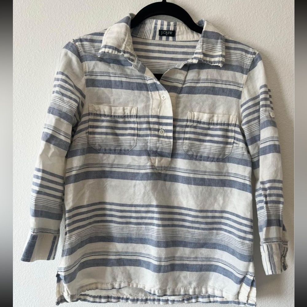 J Crew 3/4 Sleeve Half Button Up Shirt